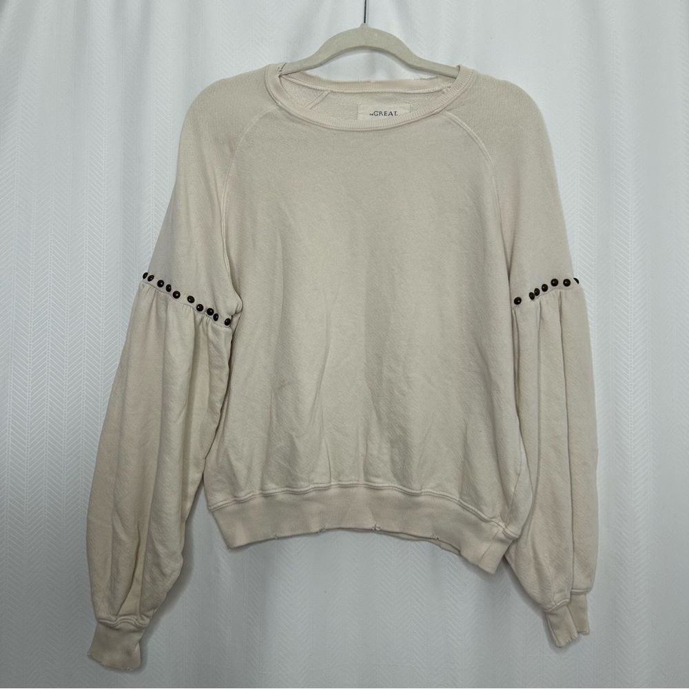 The Great The Bishop washed white studded sleeves top